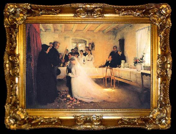 framed  Pascal Adolphe Jean Dagnan-Bouveret Blessing of the Young Couple Before Marriage, ta009-2